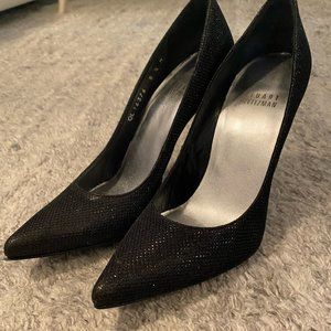 Stuart Weitzman black sparkly pointed toe pump